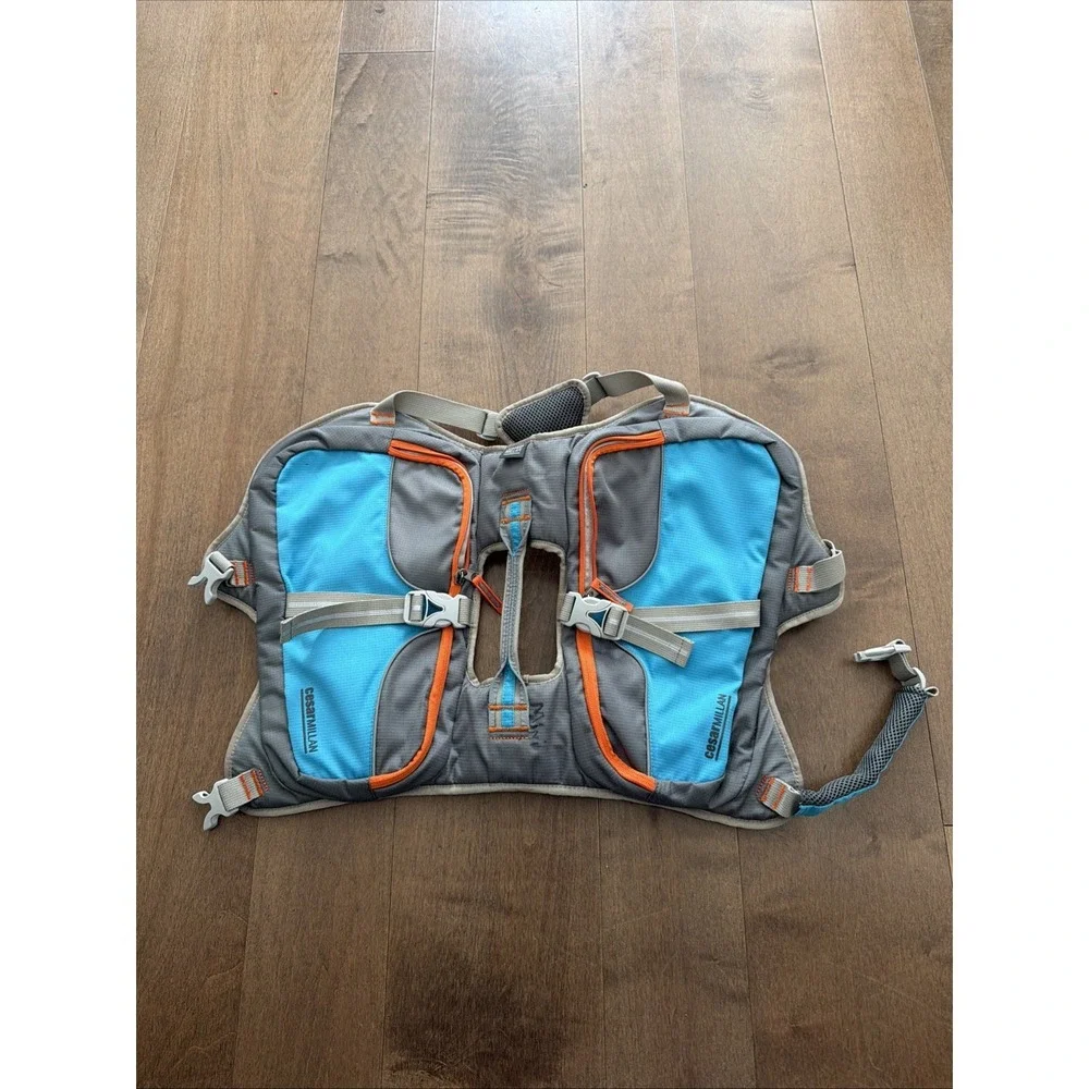 Cesar Millan Dog Backpack Orange Blue Travel Harness Used